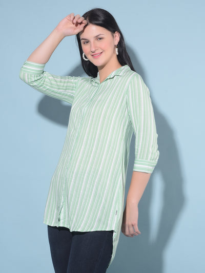 Green Vertical Striped Shirt-Women Shirts-Crimsoune Club