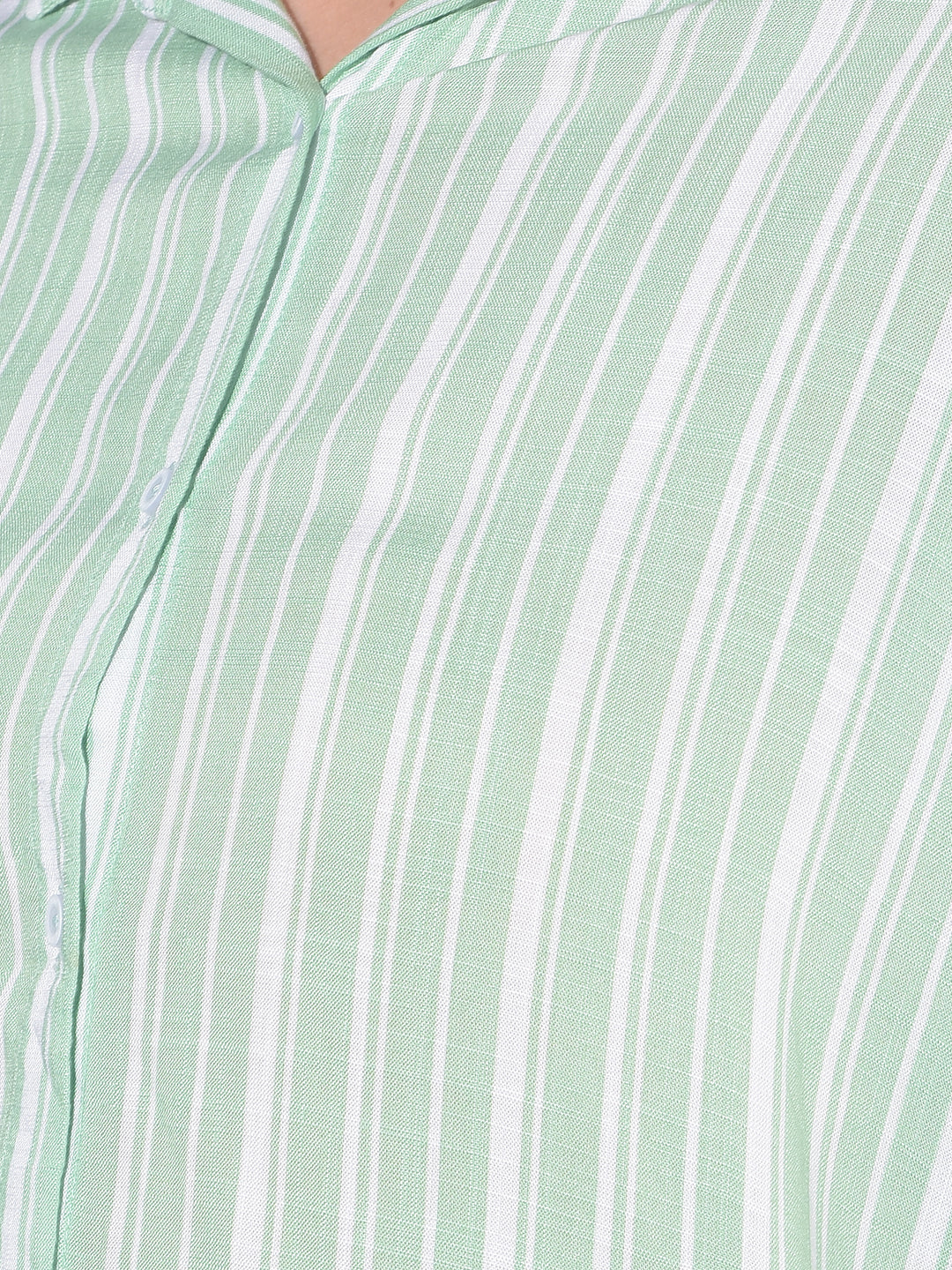 Green Vertical Striped Shirt-Women Shirts-Crimsoune Club