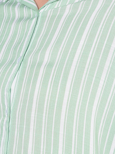 Green Vertical Striped Shirt-Women Shirts-Crimsoune Club