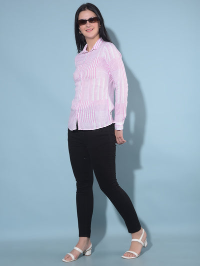 Pink Vertical Striped Shirt-Women Shirts-Crimsoune Club