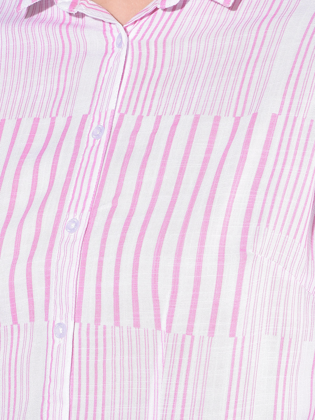 Pink Vertical Striped Shirt-Women Shirts-Crimsoune Club