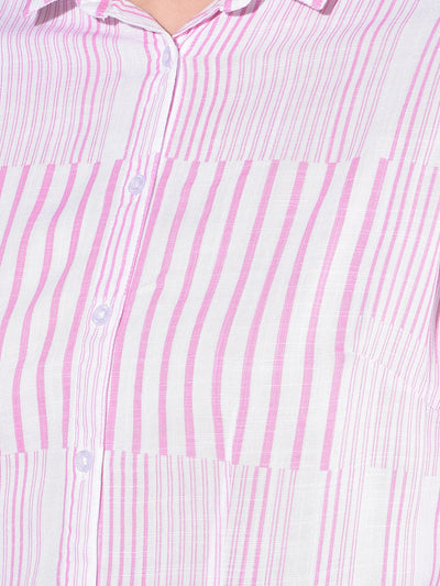 Pink Vertical Striped Shirt-Women Shirts-Crimsoune Club