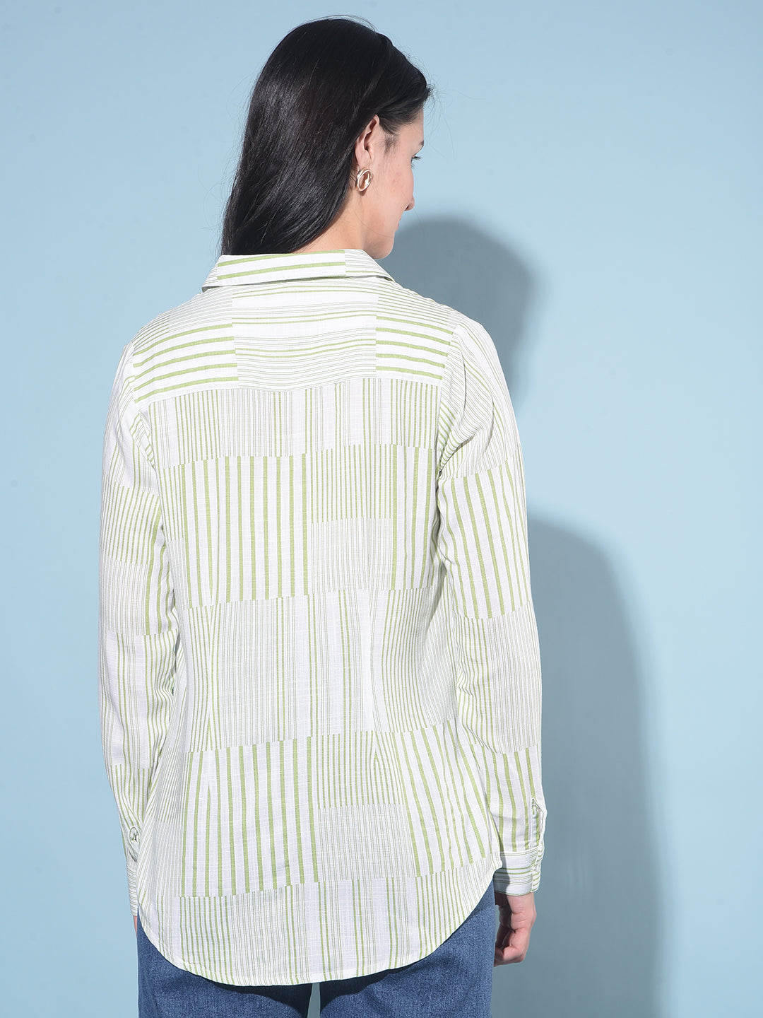 Green Striped Shirt-Women Shirts-Crimsoune Club