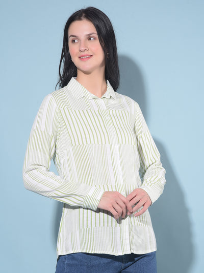 Green Striped Shirt-Women Shirts-Crimsoune Club