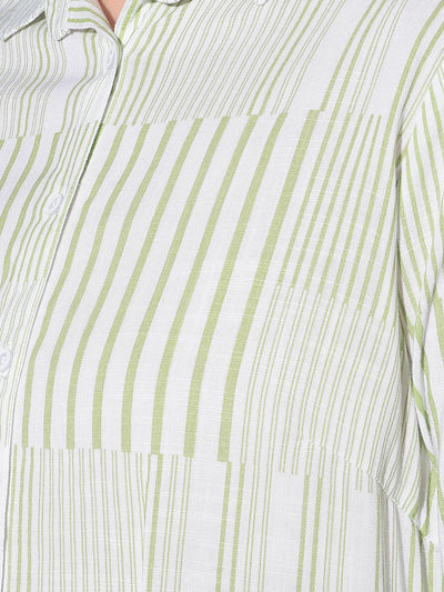 Green Striped Shirt-Women Shirts-Crimsoune Club