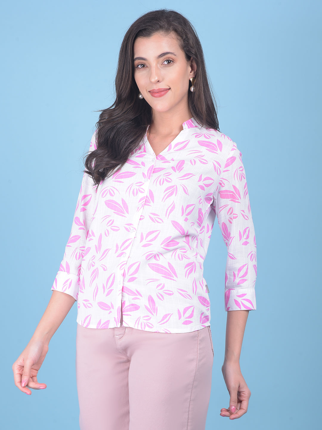 Pink Floral Print Shirt-Women Shirts-Crimsoune Club