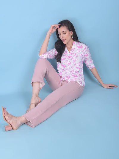 Pink Floral Print Shirt-Women Shirts-Crimsoune Club