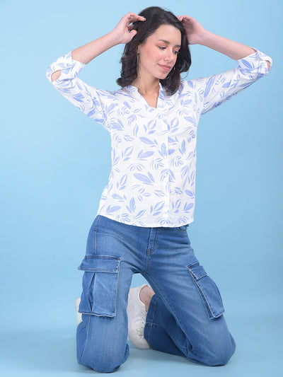 Purple Floral Print Shirt-Women Shirts-Crimsoune Club