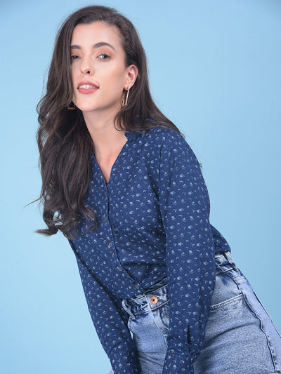 Printed Navy Blue Shirt-Women Shirts-Crimsoune Club