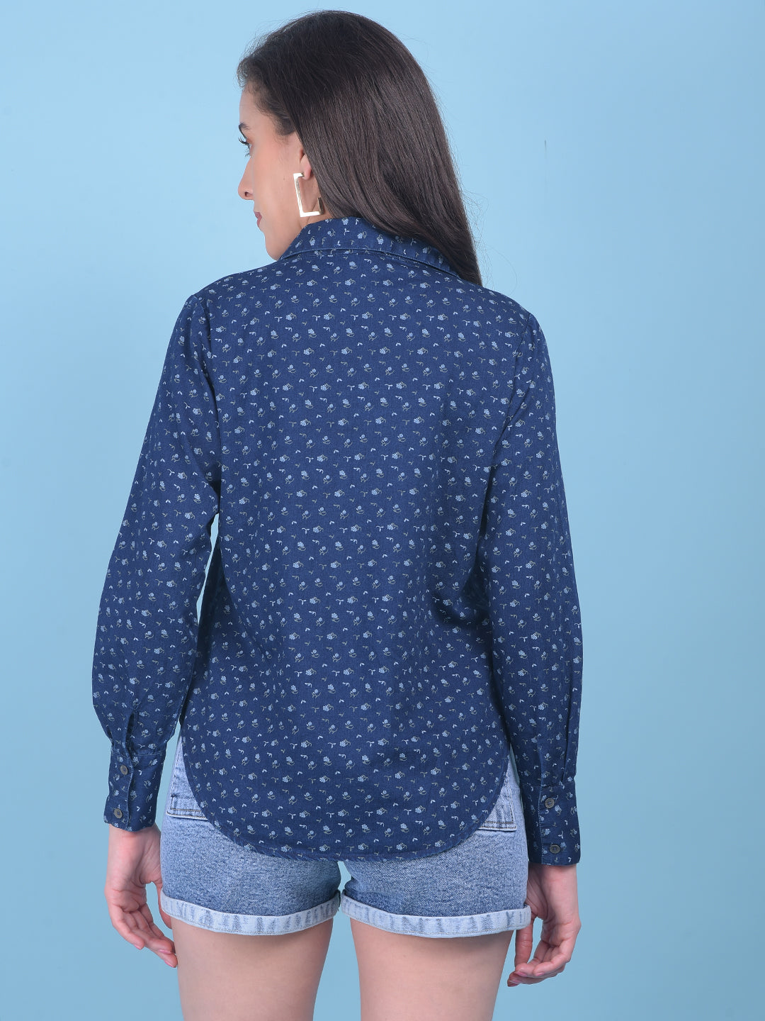 Printed Navy Blue Shirt-Women Shirts-Crimsoune Club