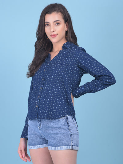 Printed Navy Blue Shirt-Women Shirts-Crimsoune Club