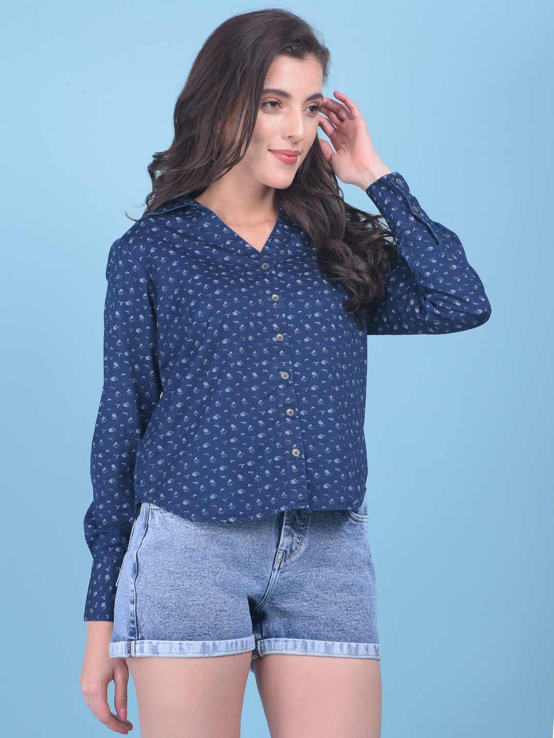 Printed Navy Blue Shirt-Women Shirts-Crimsoune Club