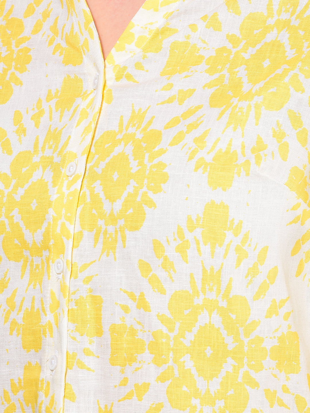 Yellow Floral Print Linen Shirt-Women Shirts-Crimsoune Club