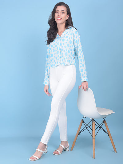 Blue Polka Dot Shirt-Women Shirts-Crimsoune Club