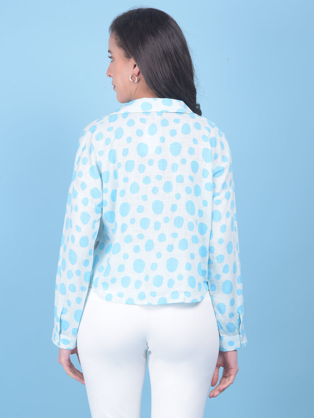 Blue Polka Dot Shirt-Women Shirts-Crimsoune Club