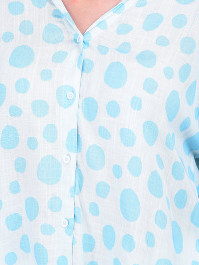 Blue Polka Dot Shirt-Women Shirts-Crimsoune Club