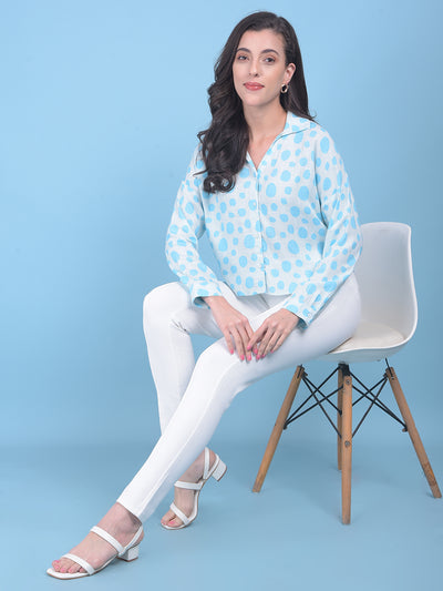 Blue Polka Dot Shirt-Women Shirts-Crimsoune Club