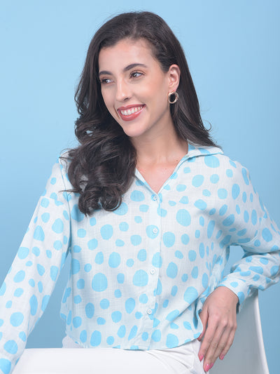 Blue Polka Dot Shirt-Women Shirts-Crimsoune Club