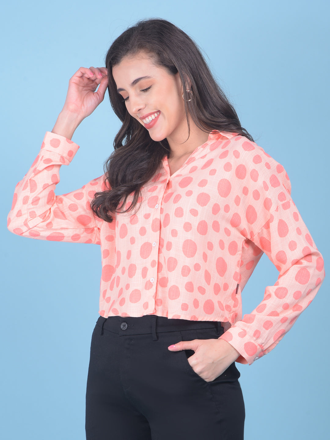 Pink Polka Dot Shirt-Women Shirts-Crimsoune Club