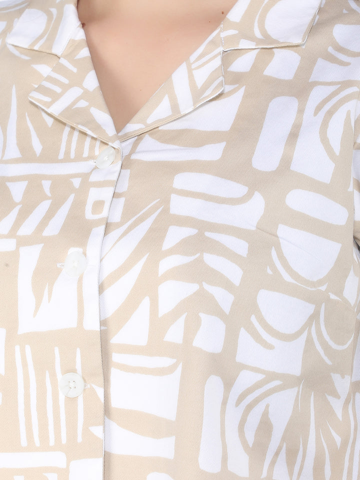 Beige Printed 100% Cotton Co-Ord Set-Women Co-Ord Set-Crimsoune Club