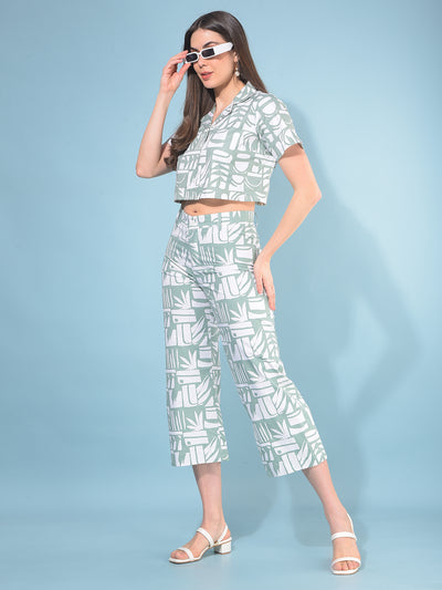 Green 100% Cotton Printed Set Co-Ord-Women Co-ord-Crimsoune Club