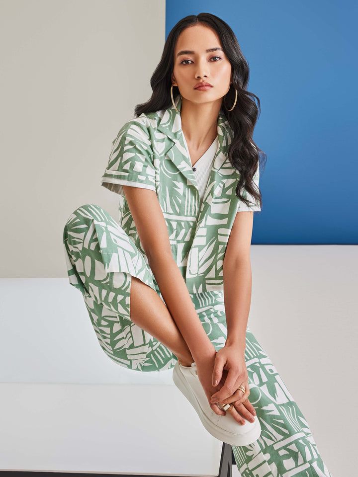 Green 100% Cotton Printed Set Co-Ord-Women Co-ord-Crimsoune Club