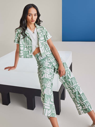 Green 100% Cotton Printed Set Co-Ord-Women Co-ord-Crimsoune Club