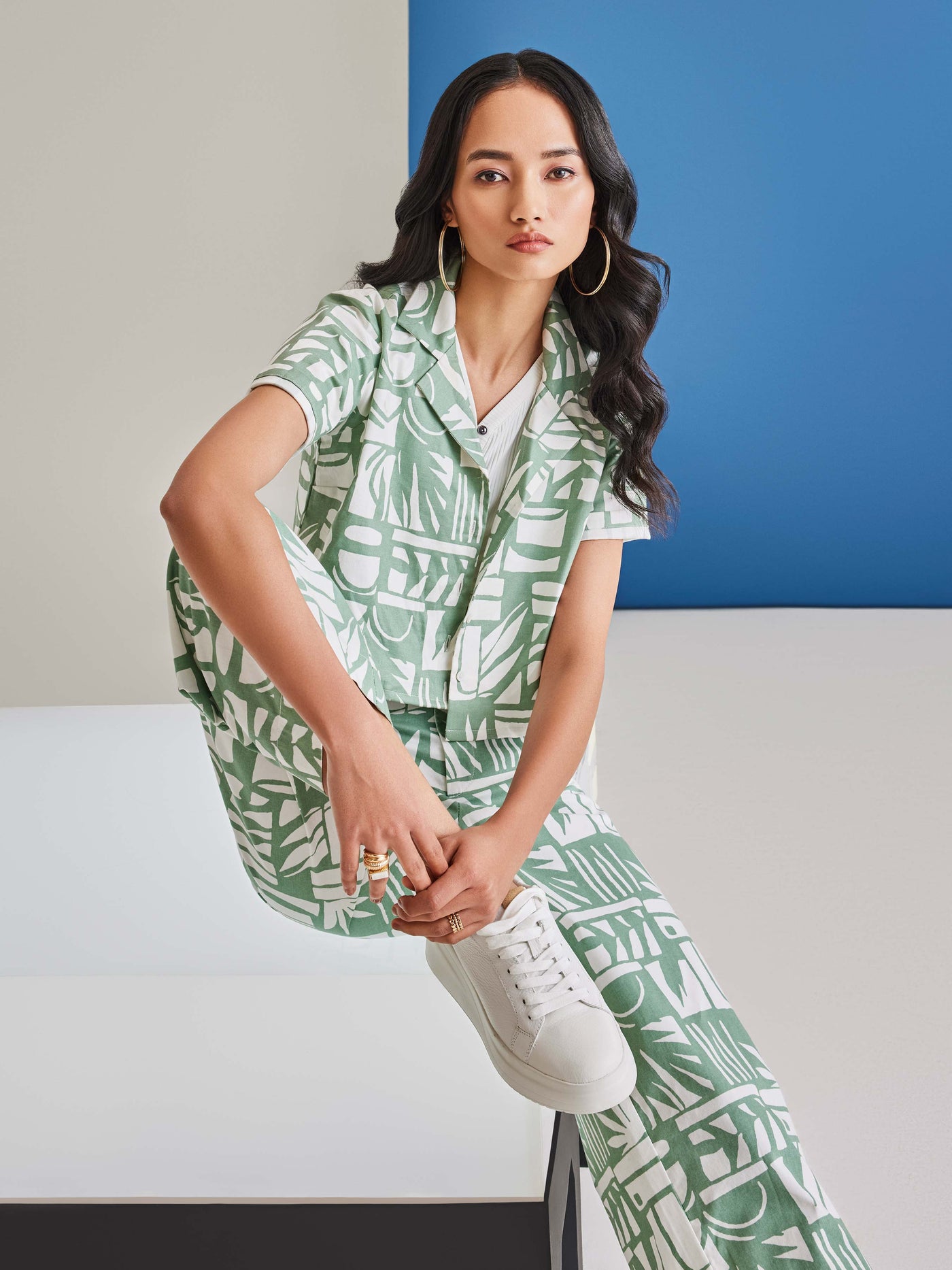 Green 100% Cotton Printed Set Co-Ord-Women Co-ord-Crimsoune Club