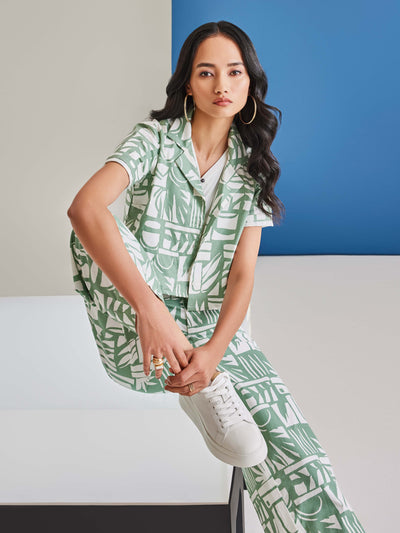 Green 100% Cotton Printed Set Co-Ord-Women Co-ord-Crimsoune Club