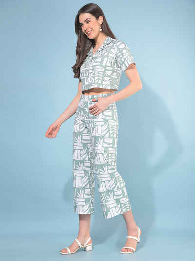 Green 100% Cotton Printed Set Co-Ord-Women Co-ord-Crimsoune Club