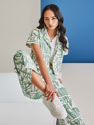 Green 100% Cotton Printed Set Co-Ord-Women Co-ord-Crimsoune Club