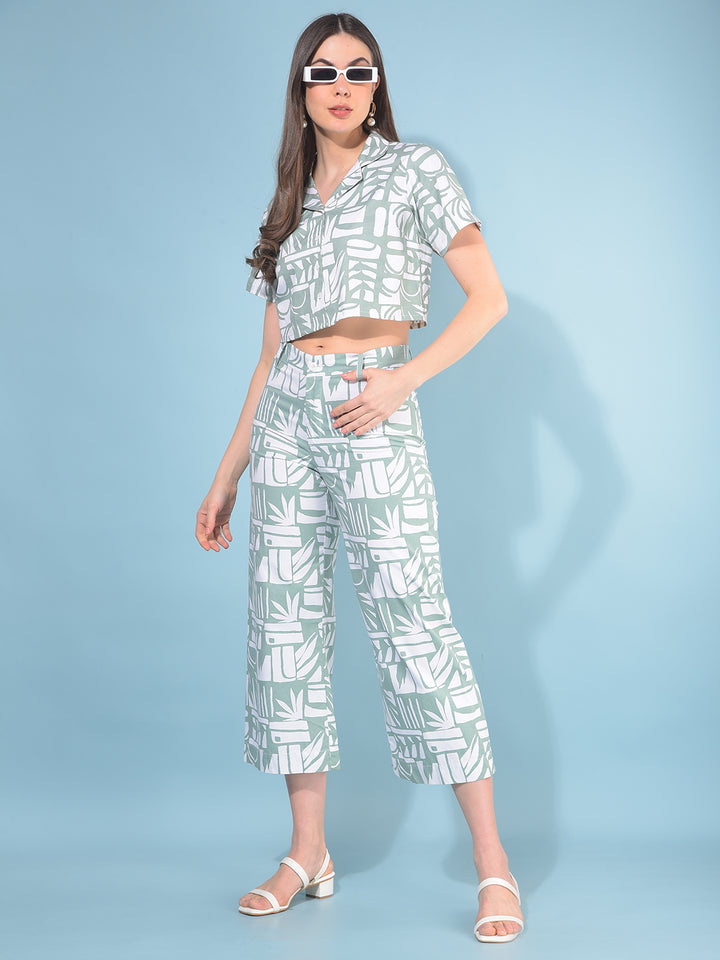 Green 100% Cotton Printed Set Co-Ord-Women Co-ord-Crimsoune Club