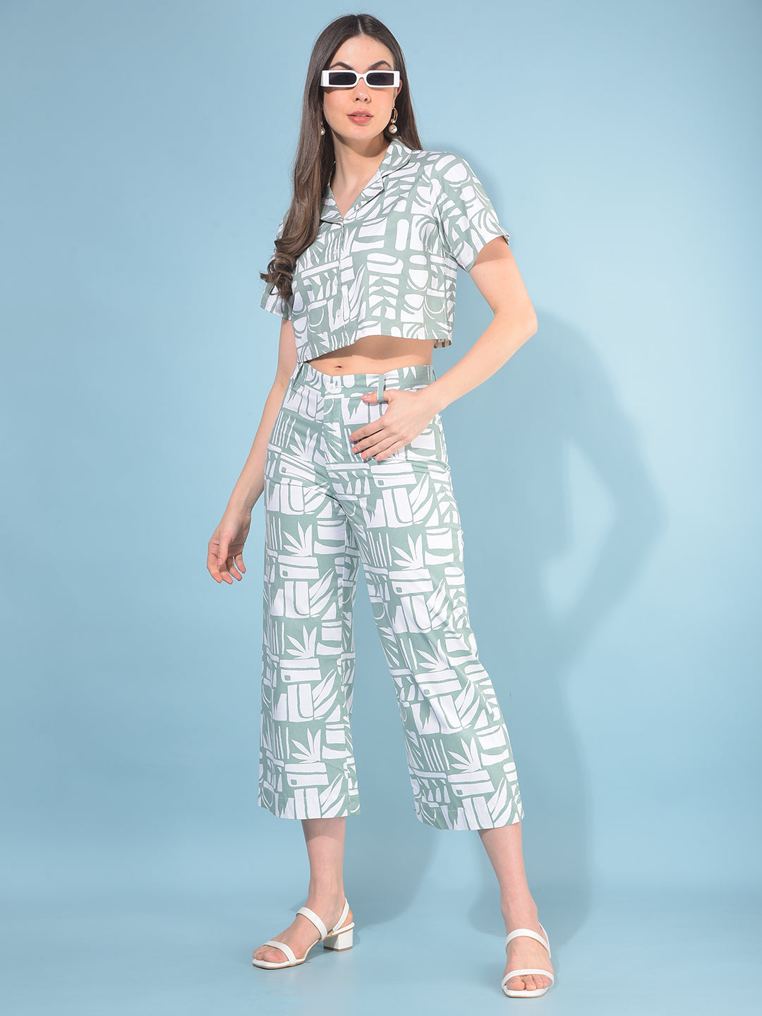 Green 100% Cotton Printed Set Co-Ord-Women Co-ord-Crimsoune Club