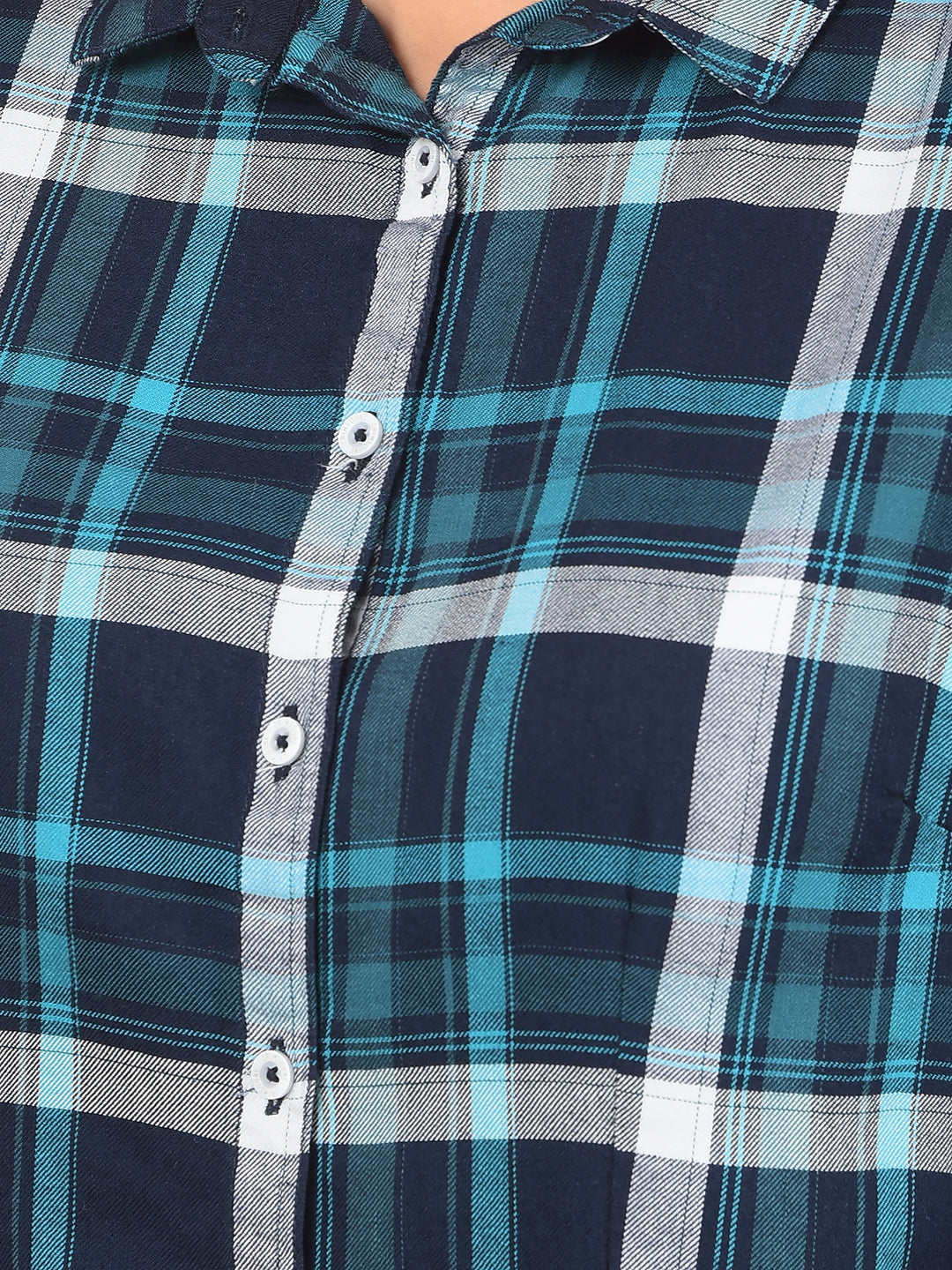 Blue Checked Shirt-Women Shirts-Crimsoune Club