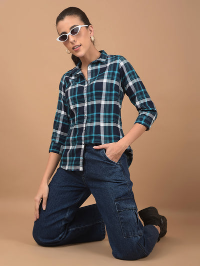 Blue Checked Shirt-Women Shirts-Crimsoune Club