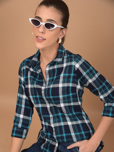 Blue Checked Shirt-Women Shirts-Crimsoune Club