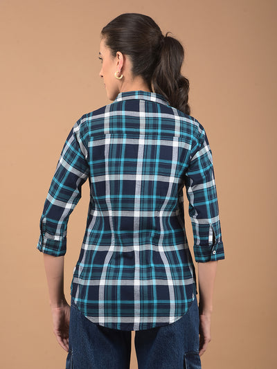 Blue Checked Shirt-Women Shirts-Crimsoune Club