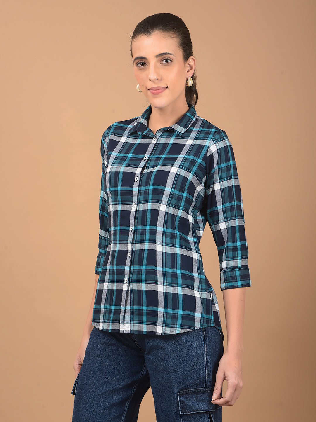 Blue Checked Shirt-Women Shirts-Crimsoune Club