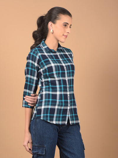 Blue Checked Shirt-Women Shirts-Crimsoune Club