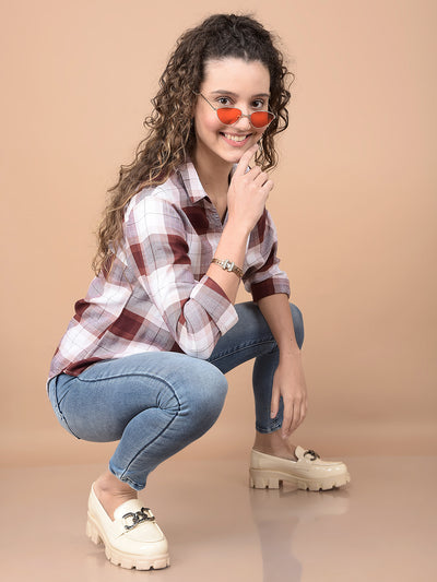 Brown Checked 100% Lyocell Shirt-Women Shirts-Crimsoune Club