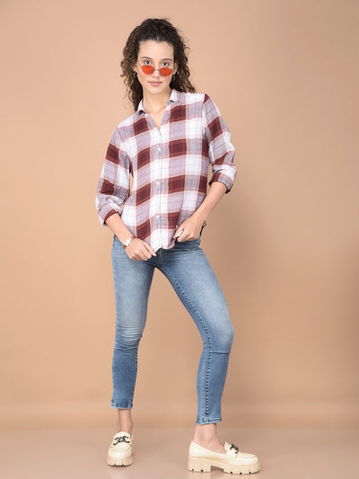 Brown Checked 100% Lyocell Shirt-Women Shirts-Crimsoune Club