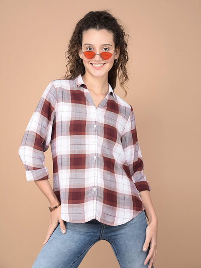 Brown Checked 100% Lyocell Shirt-Women Shirts-Crimsoune Club