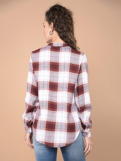 Brown Checked 100% Lyocell Shirt-Women Shirts-Crimsoune Club