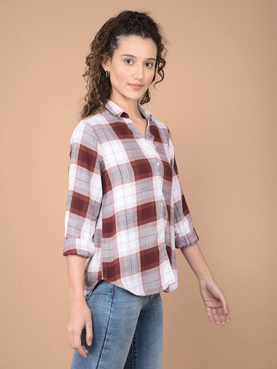 Brown Checked 100% Lyocell Shirt-Women Shirts-Crimsoune Club