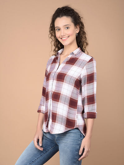 Brown Checked 100% Lyocell Shirt-Women Shirts-Crimsoune Club
