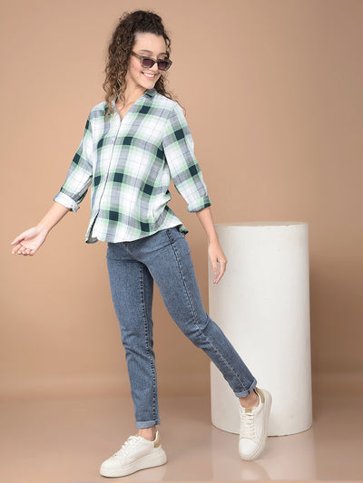Green Checked 100% Lyocell Shirt-Women Shirts-Crimsoune Club
