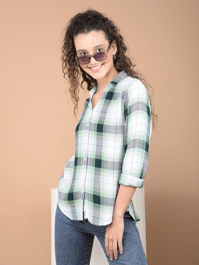 Green Checked 100% Lyocell Shirt-Women Shirts-Crimsoune Club