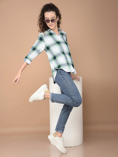 Green Checked 100% Lyocell Shirt-Women Shirts-Crimsoune Club