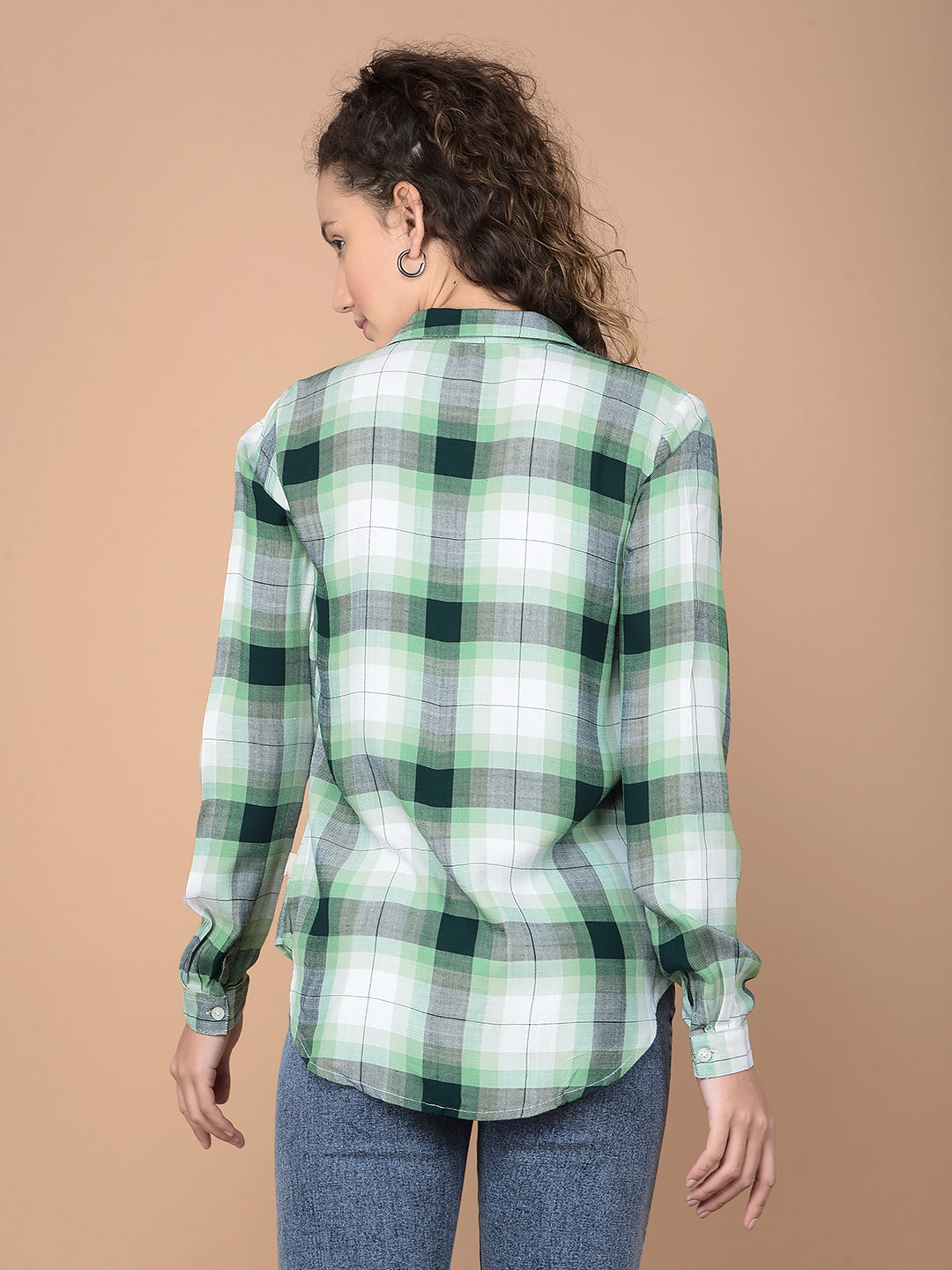 Green Checked 100% Lyocell Shirt-Women Shirts-Crimsoune Club
