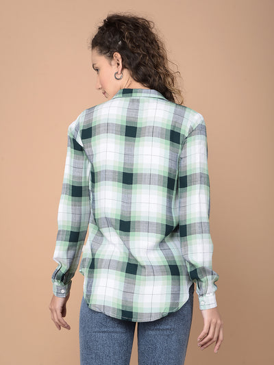 Green Checked 100% Lyocell Shirt-Women Shirts-Crimsoune Club
